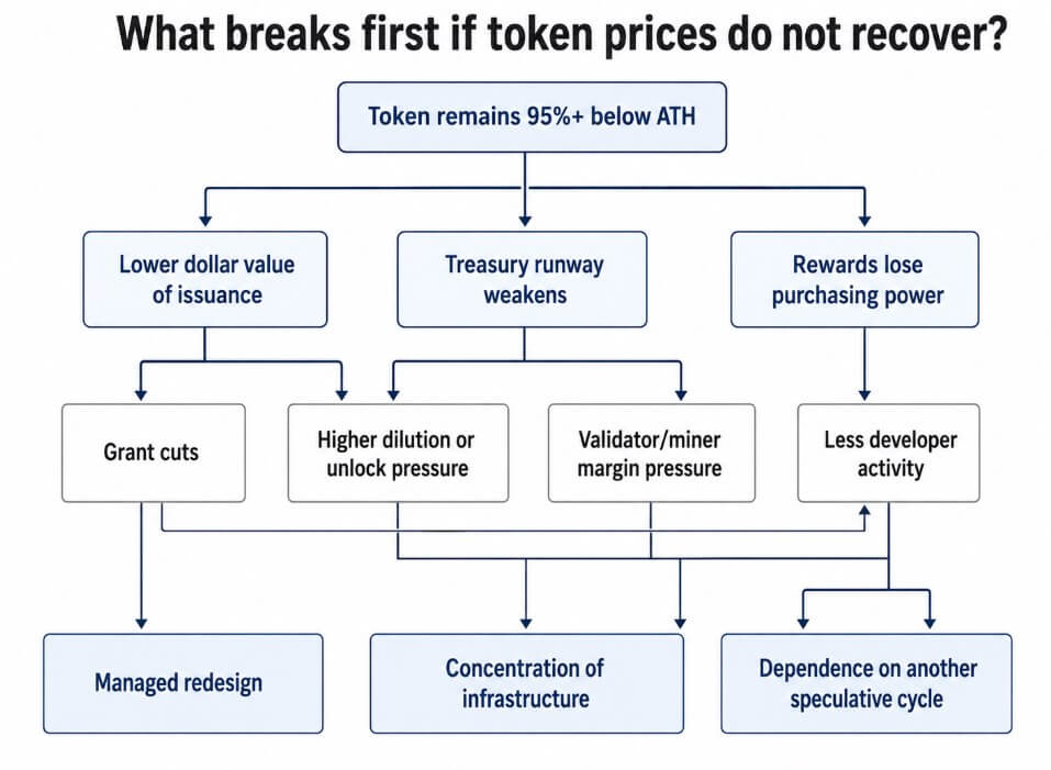 What breaks first if token prices do not recover