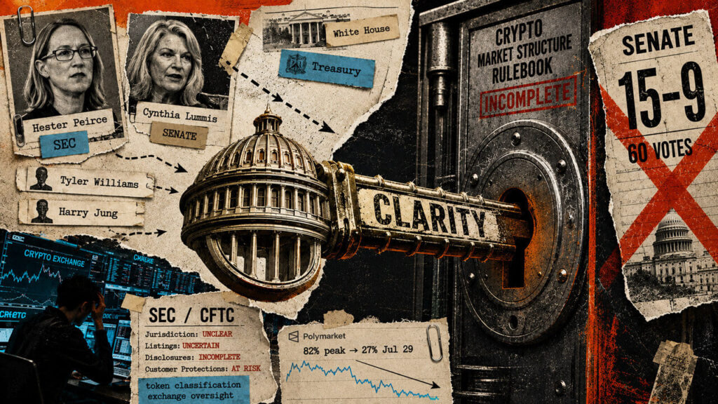 Odds of CLARITY crypto legislation passing sink to 27% as Treasury, White House, SEC, and Senate leads quit